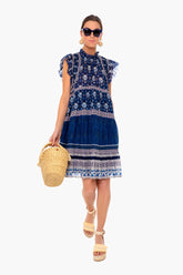 Navy Brigitte Border Mini Dress
